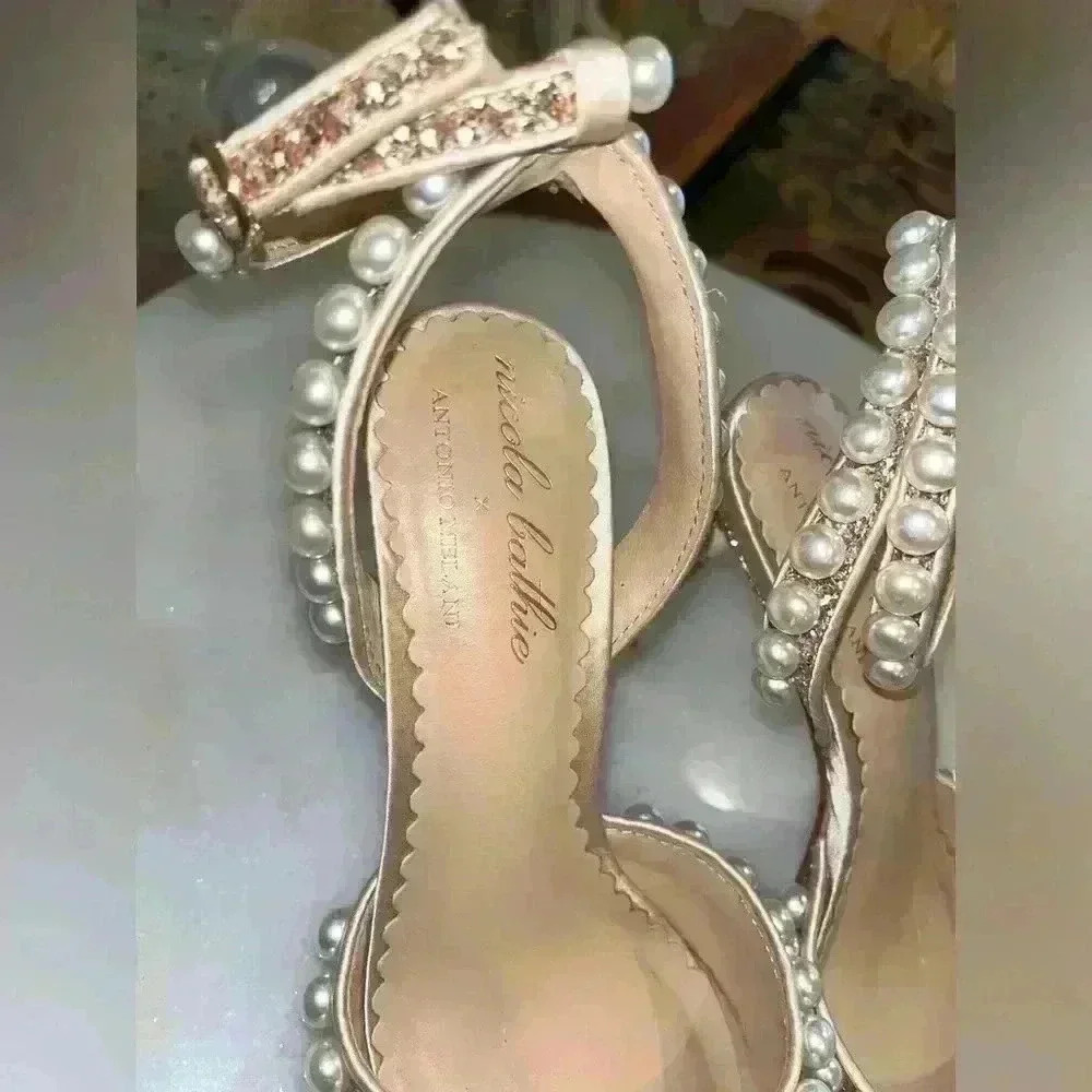 Antonio Melani x Nicola Bathie Bebe Ankle Strap Glitter Pearl Detail rose gold 6 - Picture 8 of 10